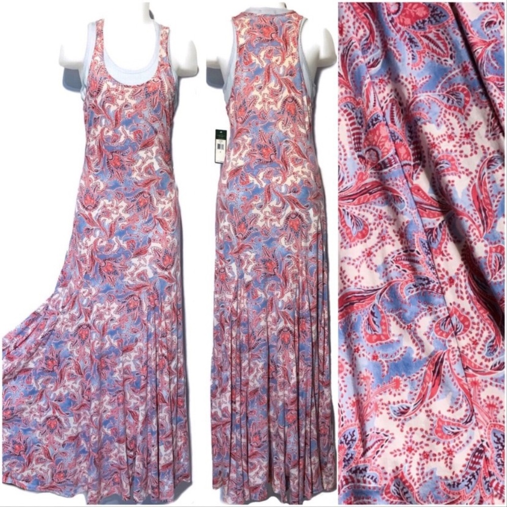 NWT Ralph Lauren Pastel Paisley Tank Maxi Dress S